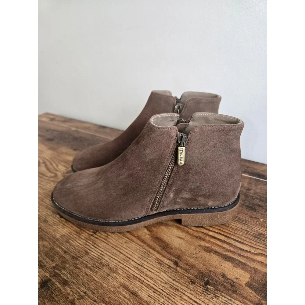 Italeau Waterproof Foliana Suede Ankle Boots Womens 39 Brown Taupe Booties